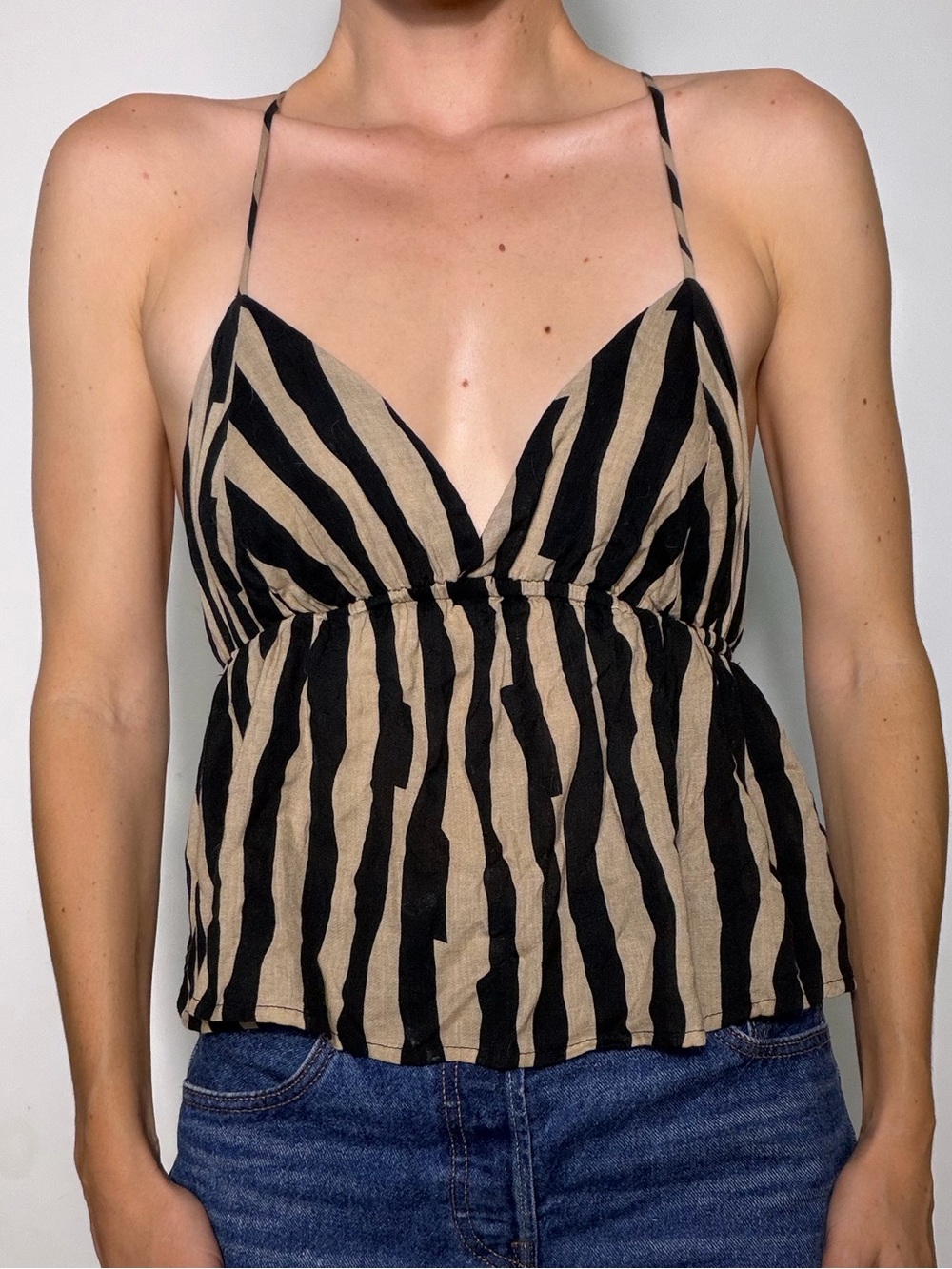 Zebra-Stripe V-Neck Cami in Black and Tan